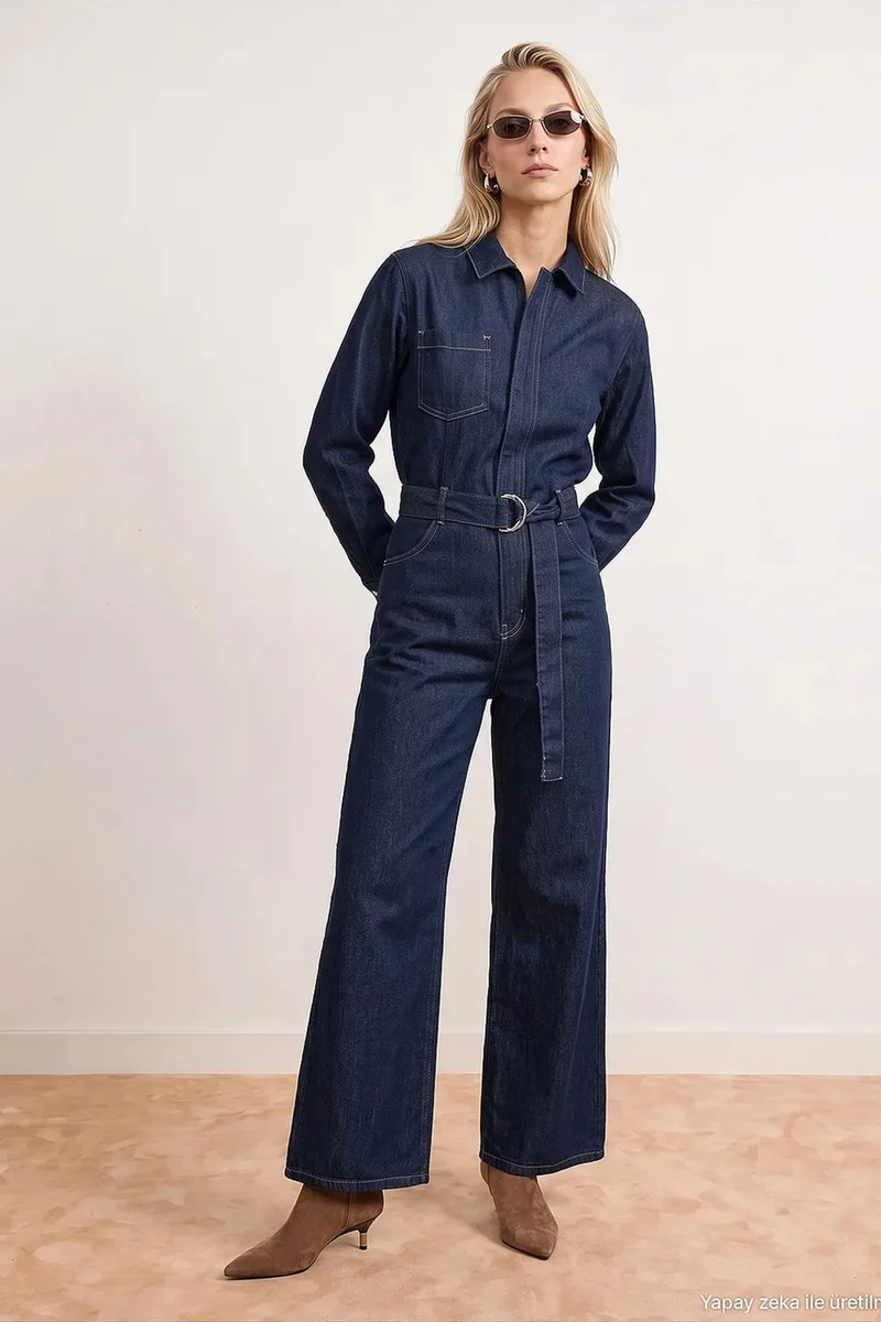 Dilvin Dark Blue Denim DILVIN Cotton Jumpsuit for Women | Best Price UAE