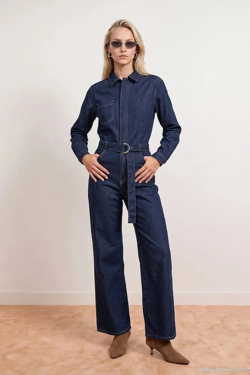 Dilvin Dark Blue Denim DILVIN Cotton Jumpsuit for Women | Best Price UAE