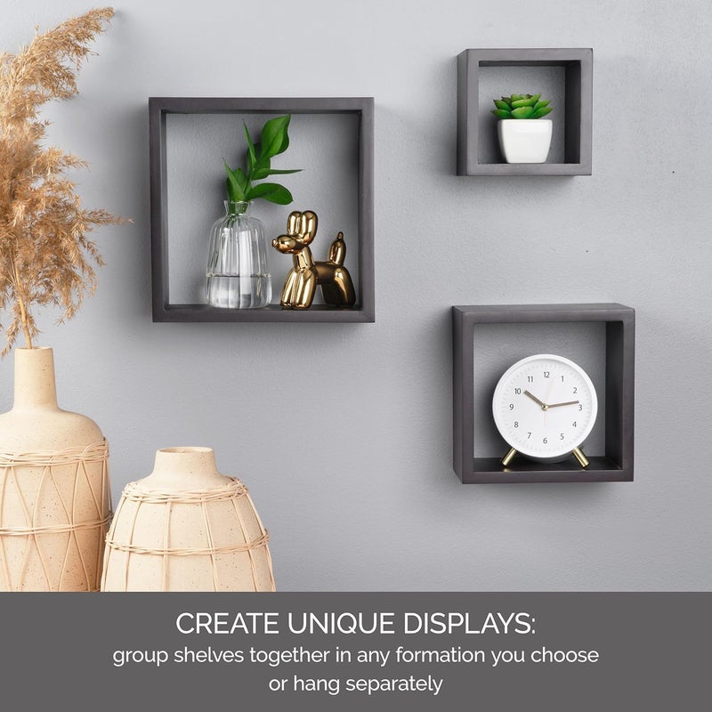MELANNCO Floating Wall Mount Square Cube Shelves, Set of 3, Espresso, 3 Count - Image 4