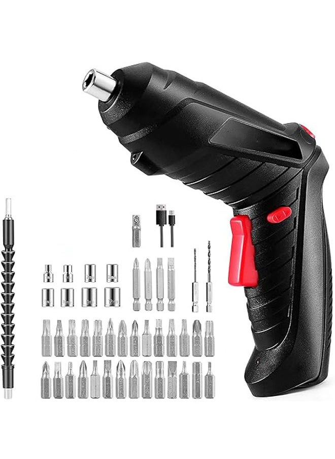 Arabest Electric Screwdriver Set, 47 in 1 USB Rechargeable and Rotatable Electric Cordless Power Screw Gun Drill with Built-in LED, 1300mAh (Black)  - Image 1