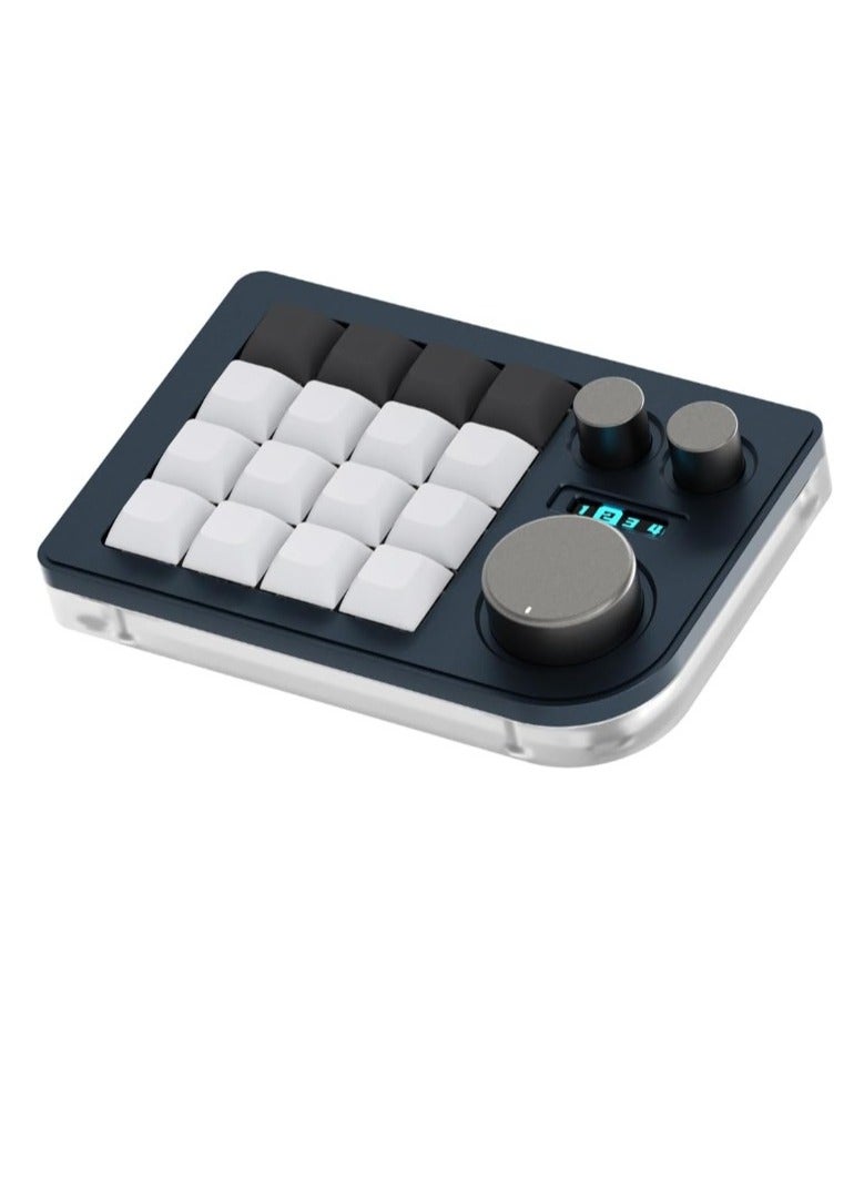 Triple Knob Macro Pad, Programmable Designer Mini Keyboard, One Handed Macro Mechanical Keyboard Portable Keyboard For Gaming Design Software Drawing, (1pc, Blue) 