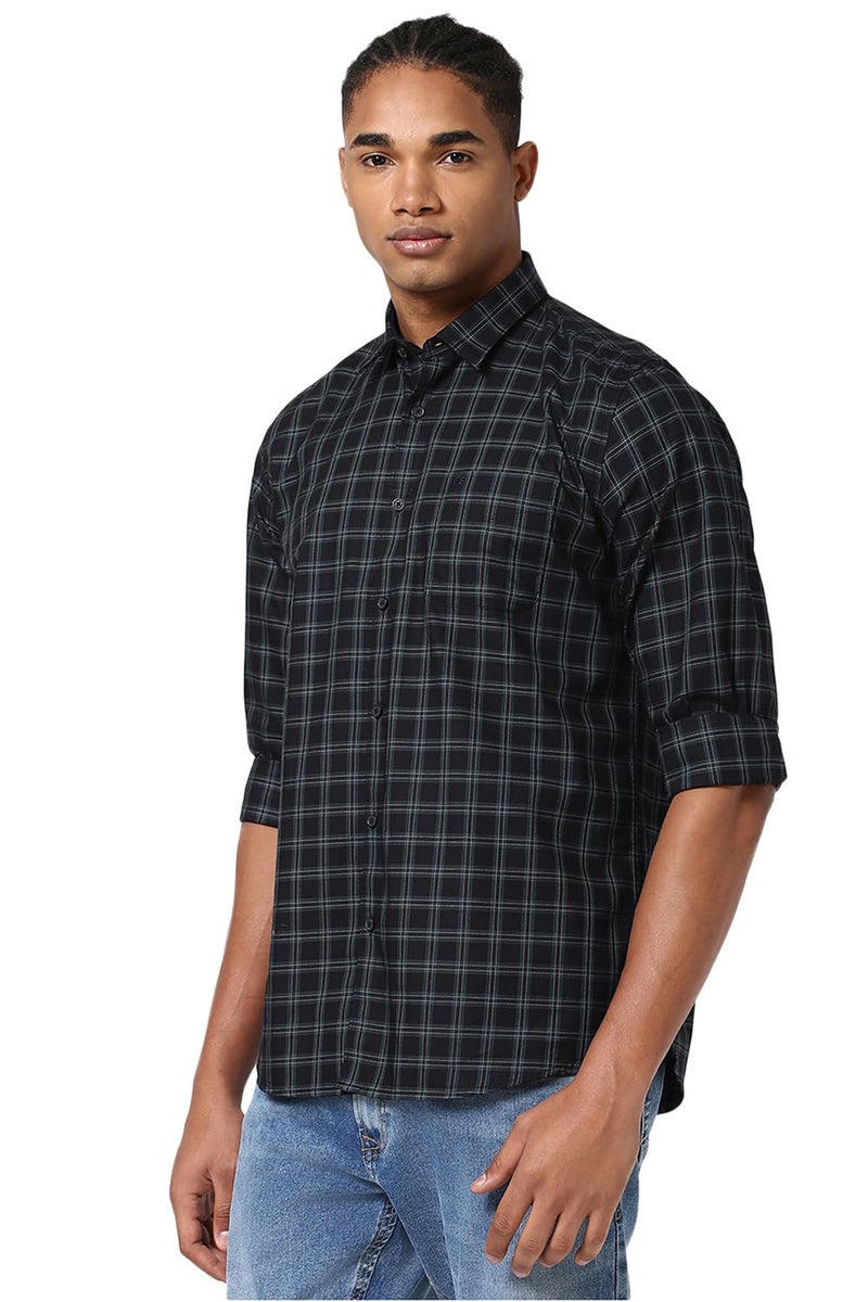 Peter England Men Black Slim Fit Check Shirt - Image 2