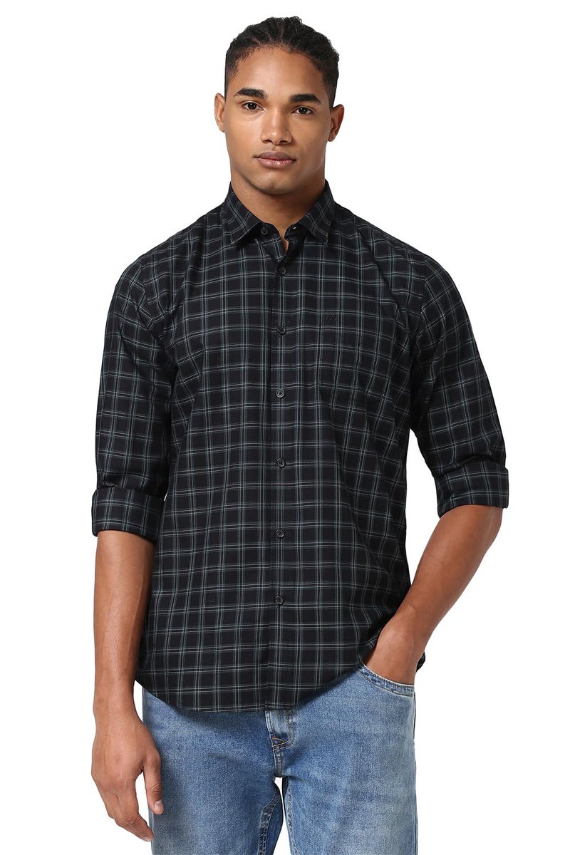 Peter England Men Black Slim Fit Check Shirt - Image 1