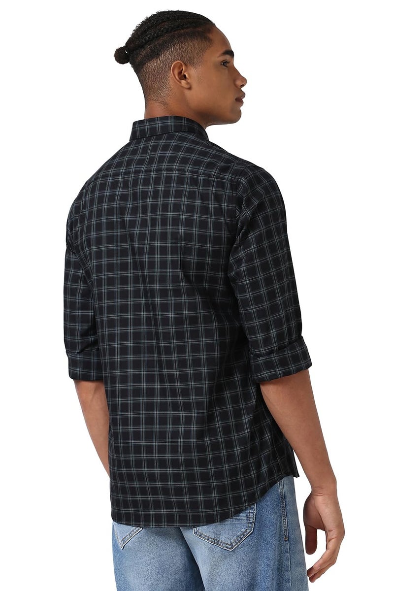 Peter England Men Black Slim Fit Check Shirt - Image 3