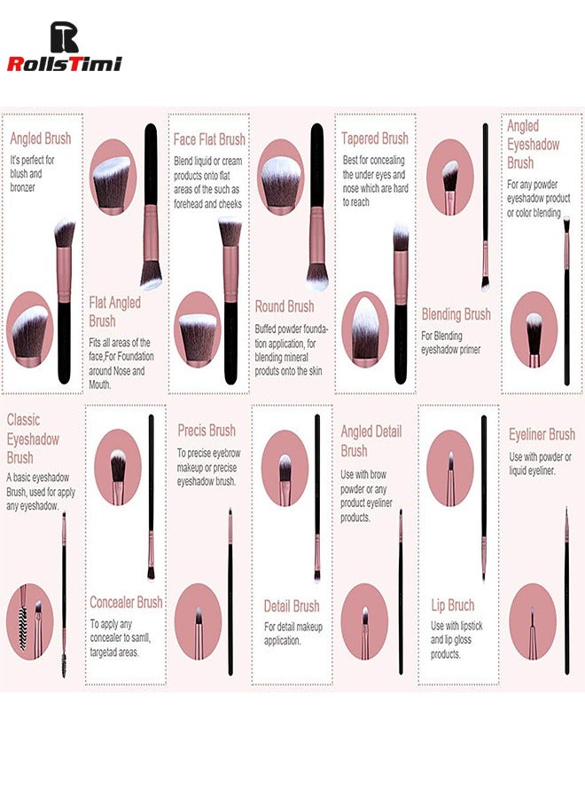 RollsTimi  14-Piece Black Rose Makeup Brushes Set EyeShadow Foundation Powder Eyeliner Eyelash Cosmetics Makeup Face Makeup Brushes Tools - Image 5