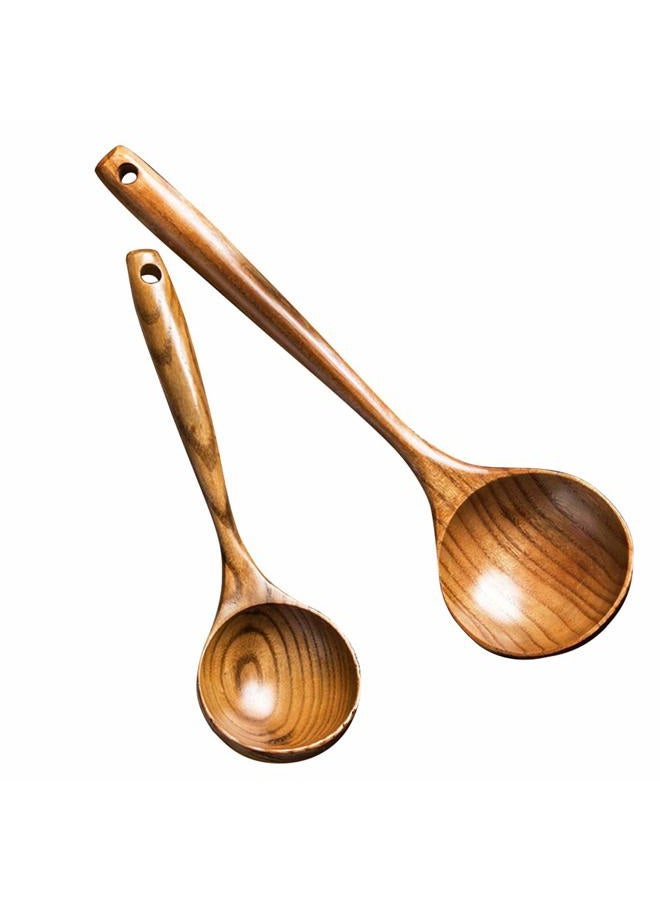 Renawe 2 Pcs Wooden Spoon Ladle for Cooking Spoons-14 inch Long Kitchen Cooking Spoon & 11 inch Best Wood Spoons Large Deep Serving Spoons Soup Ladles Set - Image 1