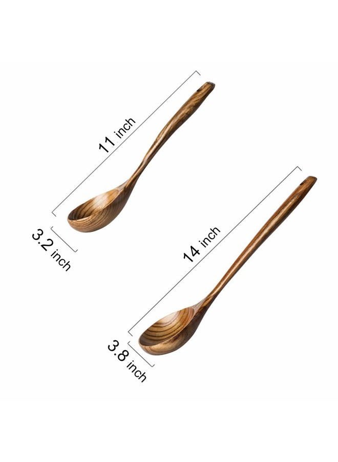 Renawe 2 Pcs Wooden Spoon Ladle for Cooking Spoons-14 inch Long Kitchen Cooking Spoon & 11 inch Best Wood Spoons Large Deep Serving Spoons Soup Ladles Set - Image 5