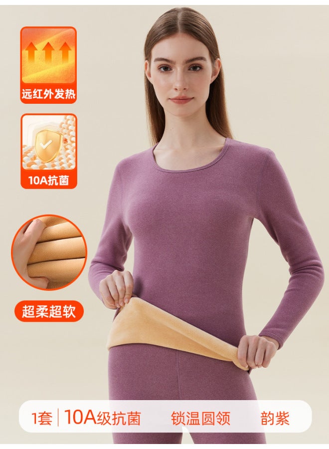 Custom Men's Thermal Underwear Women's Fleece Lined Thickened Autumn Clothes Set Round Neck High Waist Extra Thick Cold-resistant Mid-neck