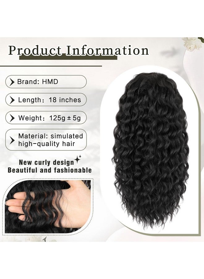 أتش أم دي وصلات شعر مجعدة على شكل ذيل حصان برباط للنساء ذوات البشرة السمراء، وصلات شعر صناعية مجعدة باللون الأسود الطبيعي بطول 45.72 سم، قطعة شعر صناعية للحفلات اليومية (1B) - Image 5