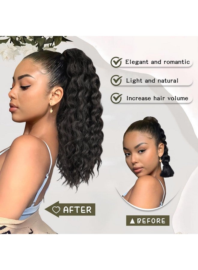 أتش أم دي وصلات شعر مجعدة على شكل ذيل حصان برباط للنساء ذوات البشرة السمراء، وصلات شعر صناعية مجعدة باللون الأسود الطبيعي بطول 45.72 سم، قطعة شعر صناعية للحفلات اليومية (1B) - Image 2