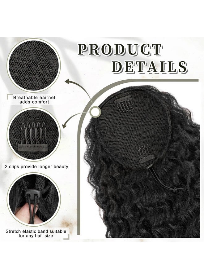 أتش أم دي وصلات شعر مجعدة على شكل ذيل حصان برباط للنساء ذوات البشرة السمراء، وصلات شعر صناعية مجعدة باللون الأسود الطبيعي بطول 45.72 سم، قطعة شعر صناعية للحفلات اليومية (1B) - Image 3