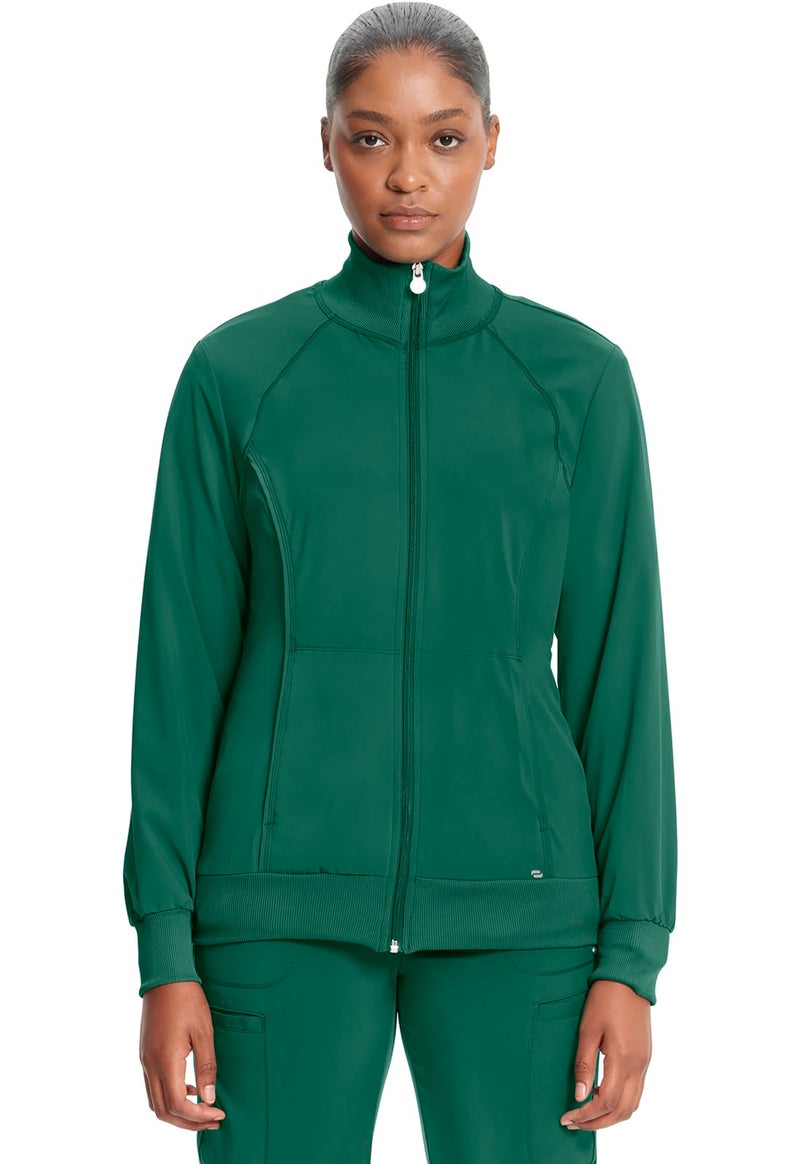 Cherokee Infinity Zip Front Scrub Jackets for Women 4Way Stretch Fabric 2391A S Hunter Green