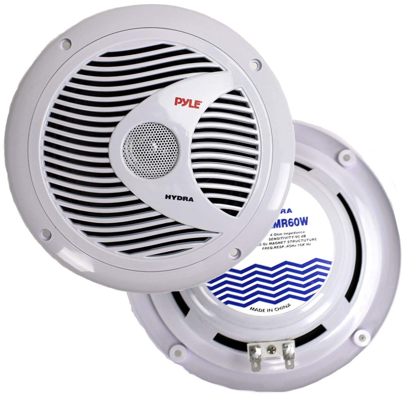 Pyle 6.5 Inch Dual Marine Speakers - 2 Way Waterproof and Weather Resistant Outdoor Audio Stereo Sound System with 150 Watt Power, Polypropylene Cone and Cloth Surround - 1 Pair - PLMR60W (White) - Image 1