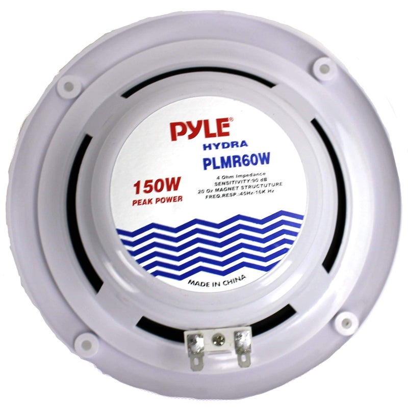 Pyle 6.5 Inch Dual Marine Speakers - 2 Way Waterproof and Weather Resistant Outdoor Audio Stereo Sound System with 150 Watt Power, Polypropylene Cone and Cloth Surround - 1 Pair - PLMR60W (White) - Image 3
