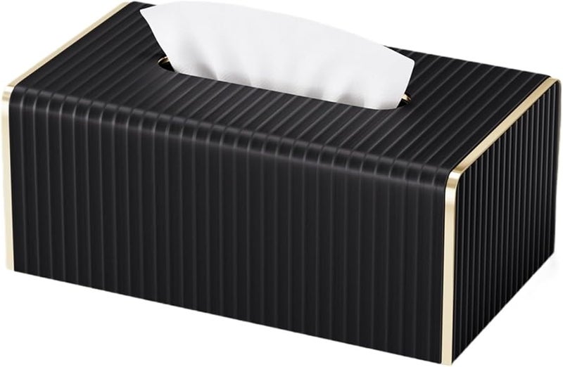 صندوق المناديل الإبداعي باللون الذهبي مع خطوط سوداء، تصميم فندقي لغرفة المعيشة أو سطح المكتب، ديكور منزلي - Image 1