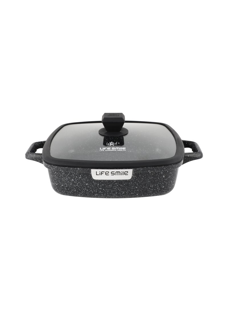 Life Smile Granite Nonstick 28cm Shallow Pot with Lid (4.5L) – Multi-Layer Granite Coating, Induction Compatible Aluminium Casserole - Image 1