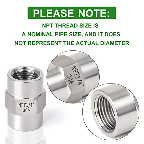 TAISHER 2PCS Forging of 304 Stainless Steel Pipe Fitting, Coupling, 1/4-Inch Female Pipe x 1/4-Inch Female Pipe - Image 5