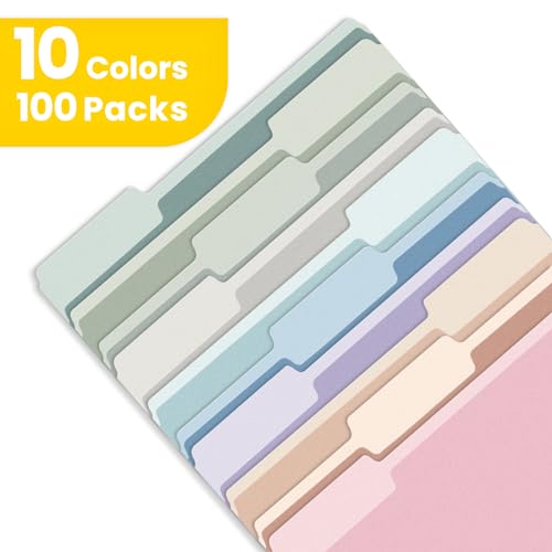 SUNEE File Folders Letter Size 10 Pastel Colors, 100 Pack Manilla Folders 8.5 x 11 1/3-Cut Tabs, Colored File Folders Office Home School for Documents Files Paper - Image 2