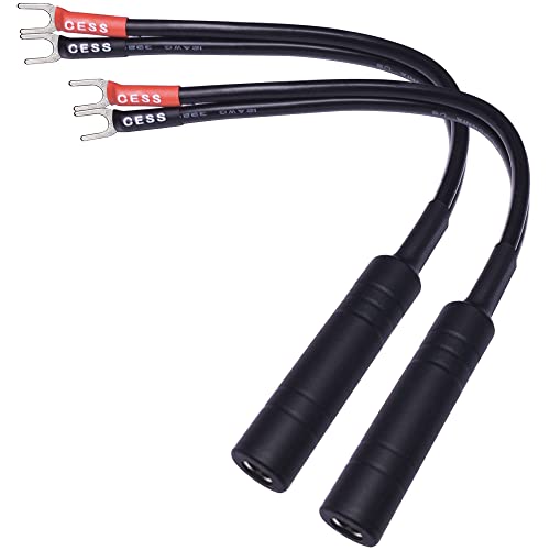 CNCESS Small Spade Fork to 1/4 Inch TS Speaker Cable Adapter, 12AWG Silicone Wire, 6 Inch - Image 1