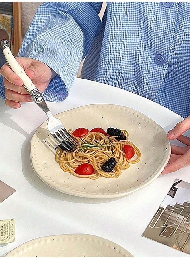 KOOKNA Dinner Plates, Ceramic Plate, Pasta Plate for Table Aesthetic and Home Dining, Microwave Safe Durable Beige Stoneware, 21cm Round Salad and Dessert Tray for Homemakers and Cafes in Kitchen - Image 4