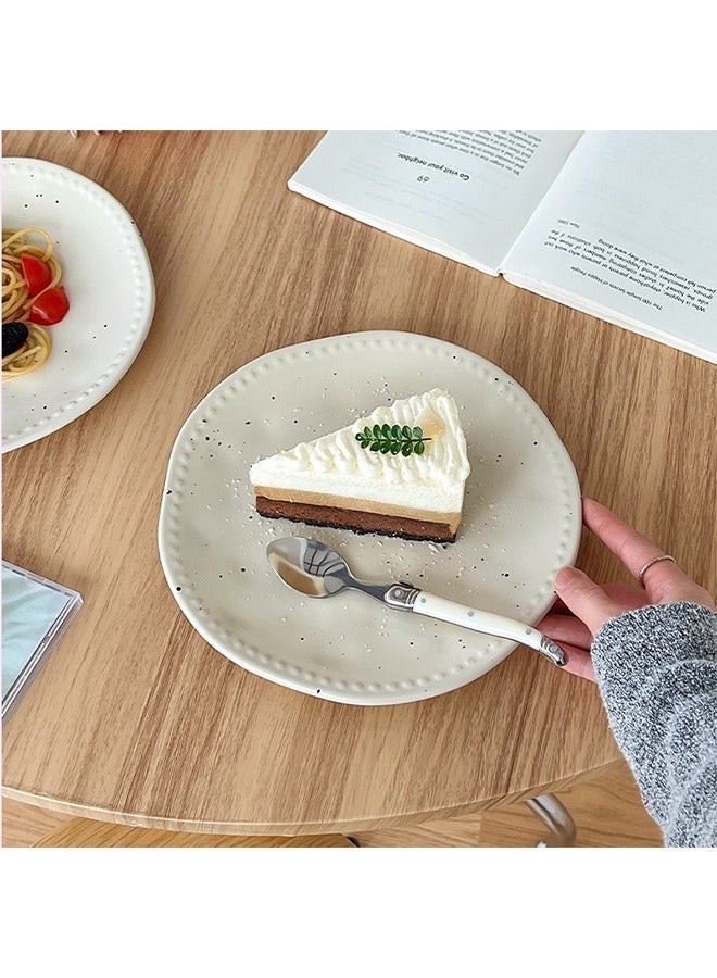 KOOKNA Dinner Plates, Ceramic Plate, Pasta Plate for Table Aesthetic and Home Dining, Microwave Safe Durable Beige Stoneware, 21cm Round Salad and Dessert Tray for Homemakers and Cafes in Kitchen - Image 2
