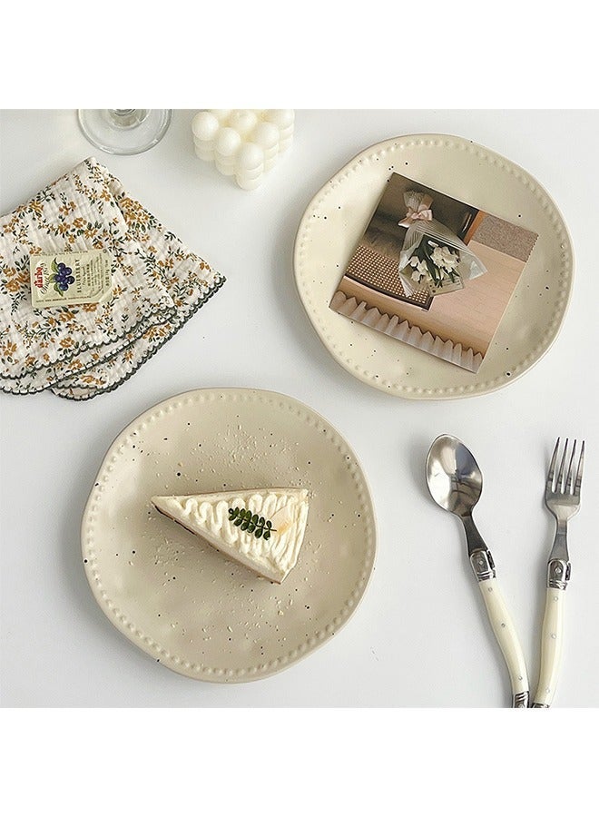 KOOKNA Dinner Plates, Ceramic Plate, Pasta Plate for Table Aesthetic and Home Dining, Microwave Safe Durable Beige Stoneware, 21cm Round Salad and Dessert Tray for Homemakers and Cafes in Kitchen - Image 5