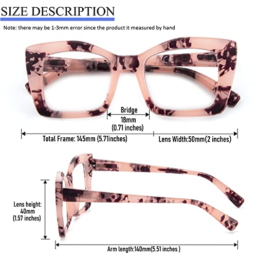 REAVEE 6 Pack Oversized Square Reading Glasses Oprah Style for Women, Blue Light Blocking Large Frame Computer Designer Fashion Readers Spring Hinge with Leather Case,0.0 - Image 3
