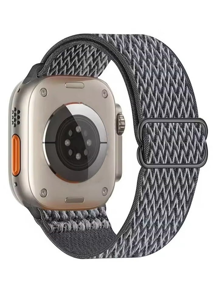 Nylon Strap for Apple Watch Ultra 2-1 49mm / 42mm / 44 mm / 45 mm / 46mm Bohemian Elastic Bracelet iWatch Series 10 9 8 7 6 5 4 (Grey)