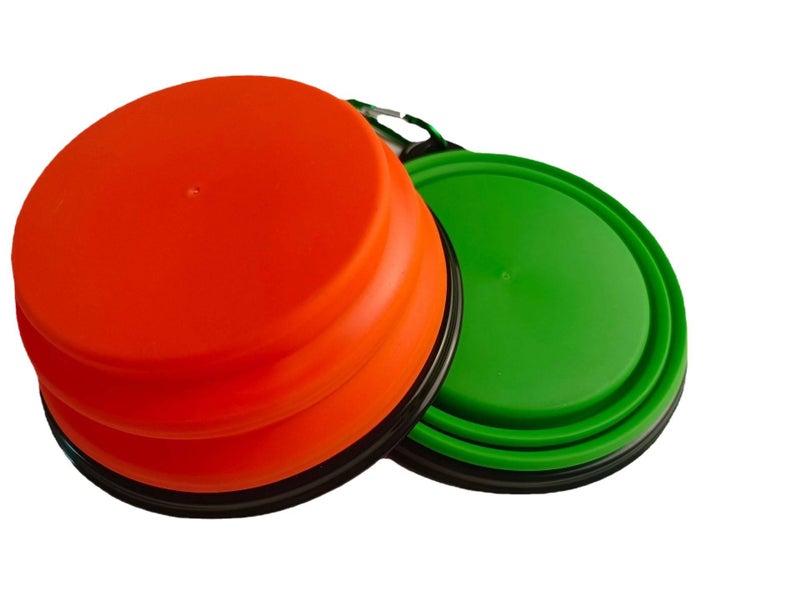 Collapsible Pet Bowl Silicone Portable for dogs cats Travel walks and outdoor feeding with Carabiner Hook Design and Silicone Build in Orange - Image 5