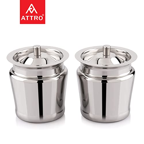 Attro Stainless Steel Storage Pot for Oil, ghee, Tea, Coffee, Sugar, Spices & More. Includes 2 Spoons. Durable, Multipurpose, Standard Size – Set of 2 - Image 4