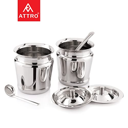 Attro Stainless Steel Storage Pot for Oil, ghee, Tea, Coffee, Sugar, Spices & More. Includes 2 Spoons. Durable, Multipurpose, Standard Size – Set of 2 - Image 5