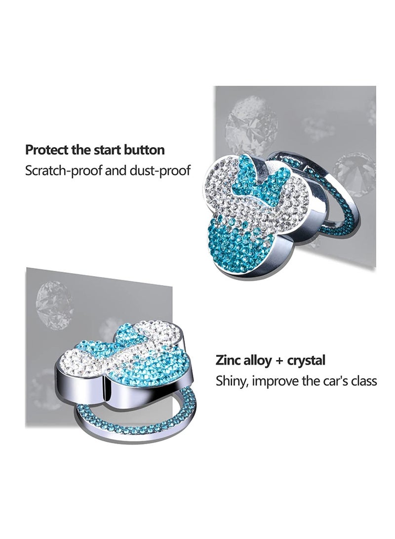 Y&D Car C ute Push to Start bu tton Cover Accessories, Blue Crystal Rhinestones Engine Stop Cover, Bling Decoration Interior Sticker for Women Girl  - Image 2