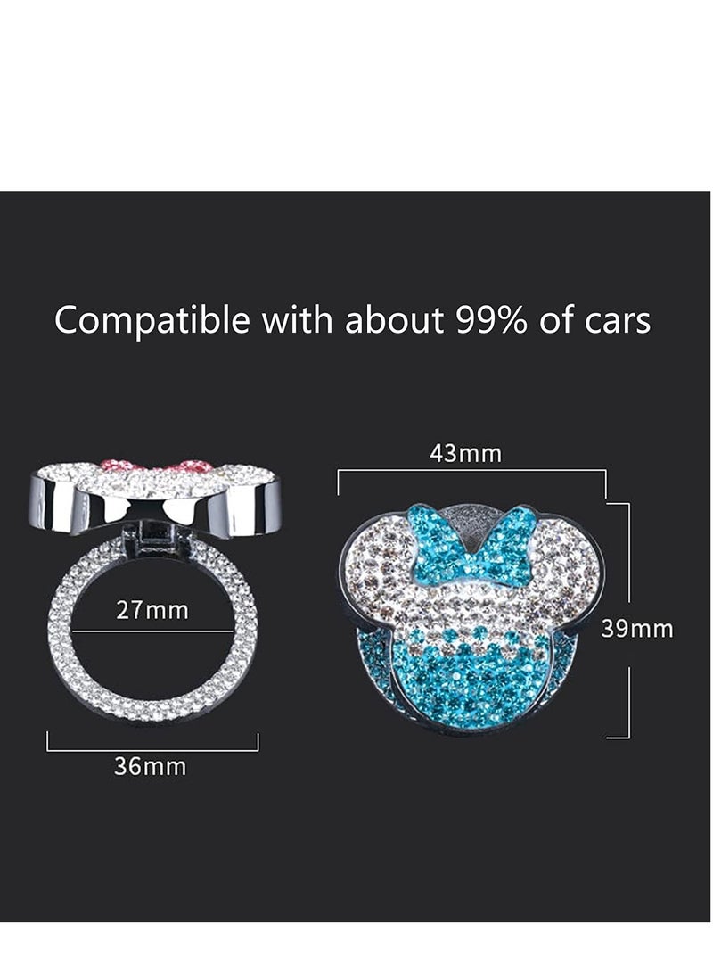 Y&D Car C ute Push to Start bu tton Cover Accessories, Blue Crystal Rhinestones Engine Stop Cover, Bling Decoration Interior Sticker for Women Girl  - Image 4