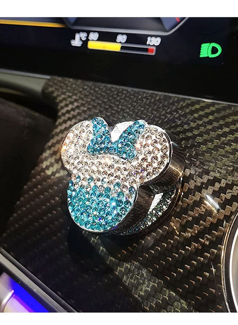 Y&D Car C ute Push to Start bu tton Cover Accessories, Blue Crystal Rhinestones Engine Stop Cover, Bling Decoration Interior Sticker for Women Girl  - Image 5