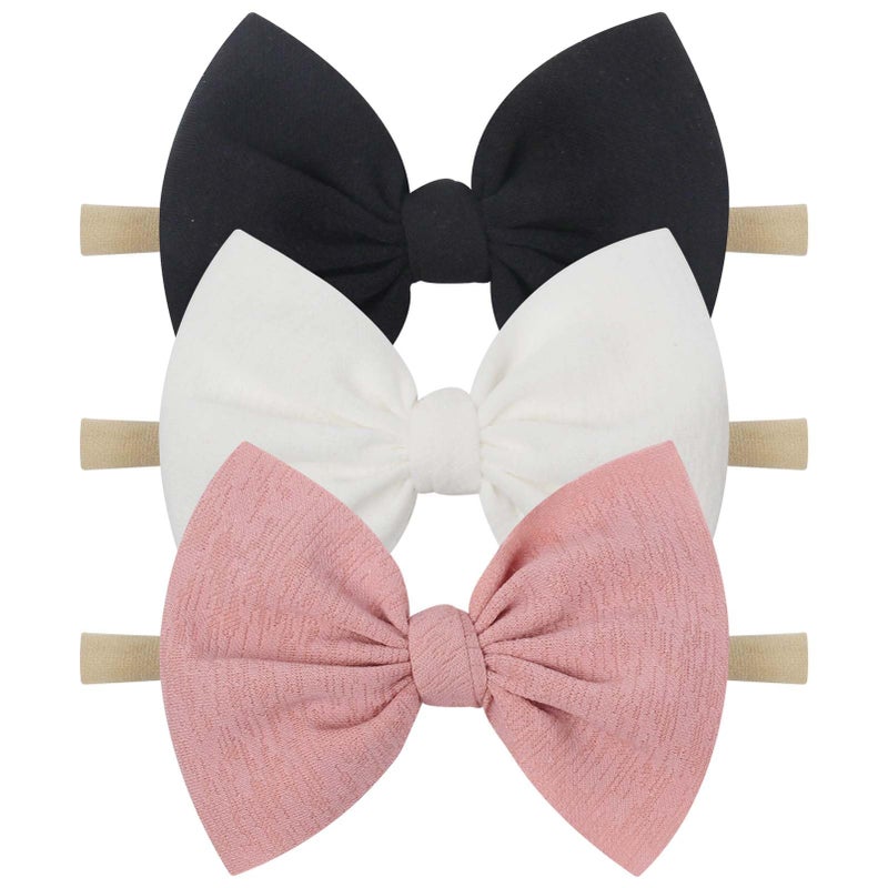 YanJie Baby Girls Nylon Headbands Newborn Bows Handmade Hair Bows Hairbands Hair Accessories for Newborn Infant Toddlers Kids (black white pink) - Image 1