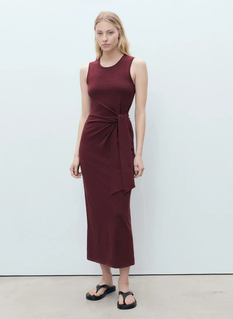 مانجو Cotton Midi-Dress With Knot Detail