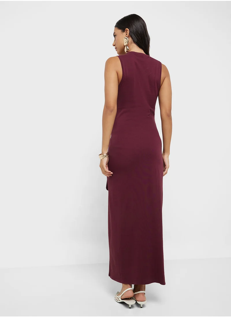 MANGO Cotton Midi-Dress With Knot Detail