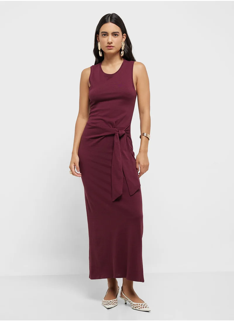 MANGO Cotton Midi-Dress With Knot Detail