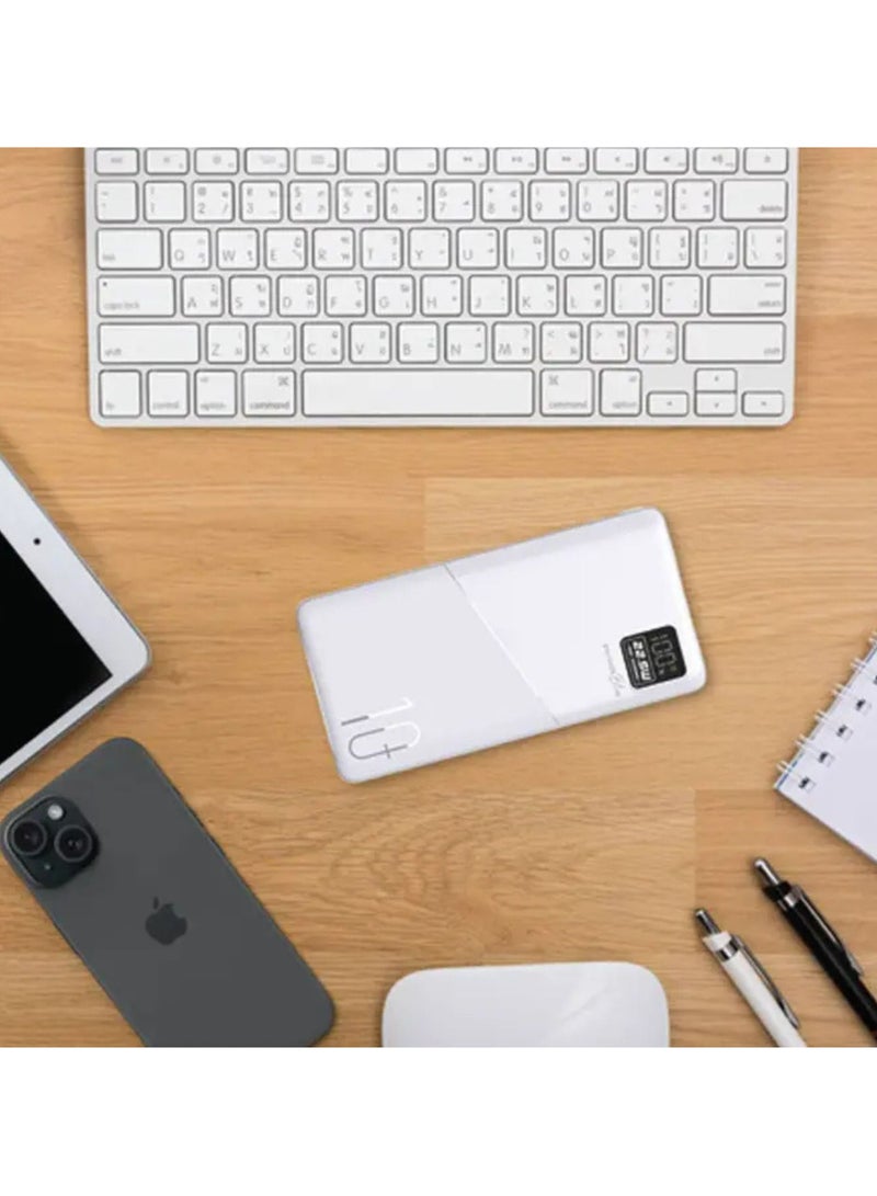 porodo Blue Quick Charge Power Bank with USB-A & USB-C Outputs, 10000mAh Battery Capacity, Digital Display, 20W Power Delivery - White - Image 5