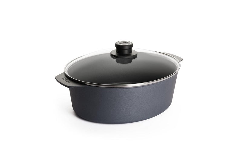 Woll Woll Lite LightPlus Diamond Reinforced Nonstick Scratch Resistant Cast Aluminum Cookware Oval Roaster with Lid 63Quart Gray 