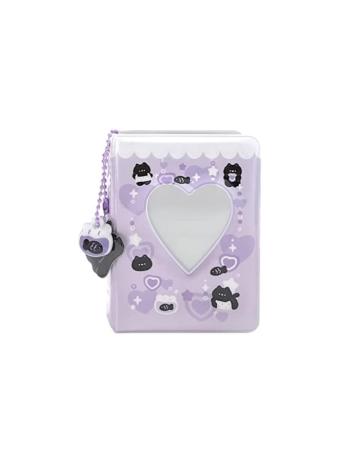 The Bros 3 Inch Mini Photo Album, Heart Hollow Card Binder Photo Album Kpop Photo Card Holder with Pendant 40 Pockets (Purple Black Cat)  - Image 4