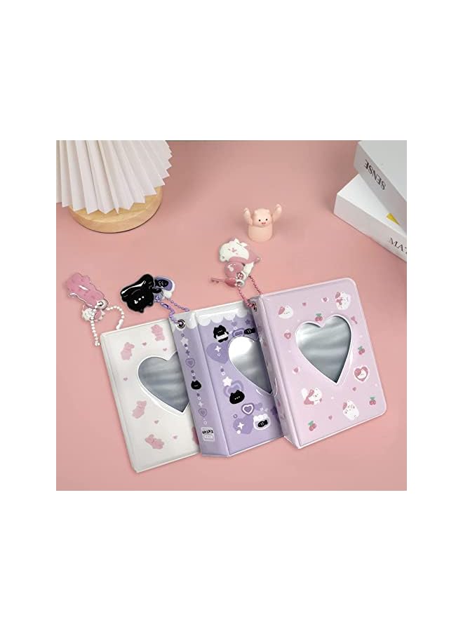 The Bros 3 Inch Mini Photo Album, Heart Hollow Card Binder Photo Album Kpop Photo Card Holder with Pendant 40 Pockets (Purple Black Cat)  - Image 3