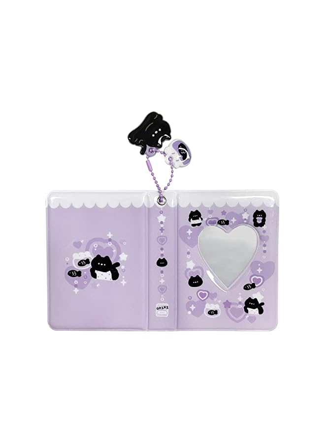 The Bros 3 Inch Mini Photo Album, Heart Hollow Card Binder Photo Album Kpop Photo Card Holder with Pendant 40 Pockets (Purple Black Cat)  - Image 2