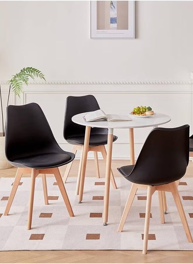 Taimi Mid Century Modern Side Chair with High Back Rest, PU Leather Soft Padded Seats and Solid Wood Legs - Dining, Living Room, Kitchen, Bedroom - Shell Tulip Chair Black  - Image 4