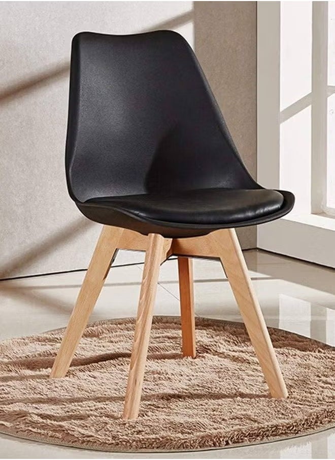 Taimi Mid Century Modern Side Chair with High Back Rest, PU Leather Soft Padded Seats and Solid Wood Legs - Dining, Living Room, Kitchen, Bedroom - Shell Tulip Chair Black  - Image 3