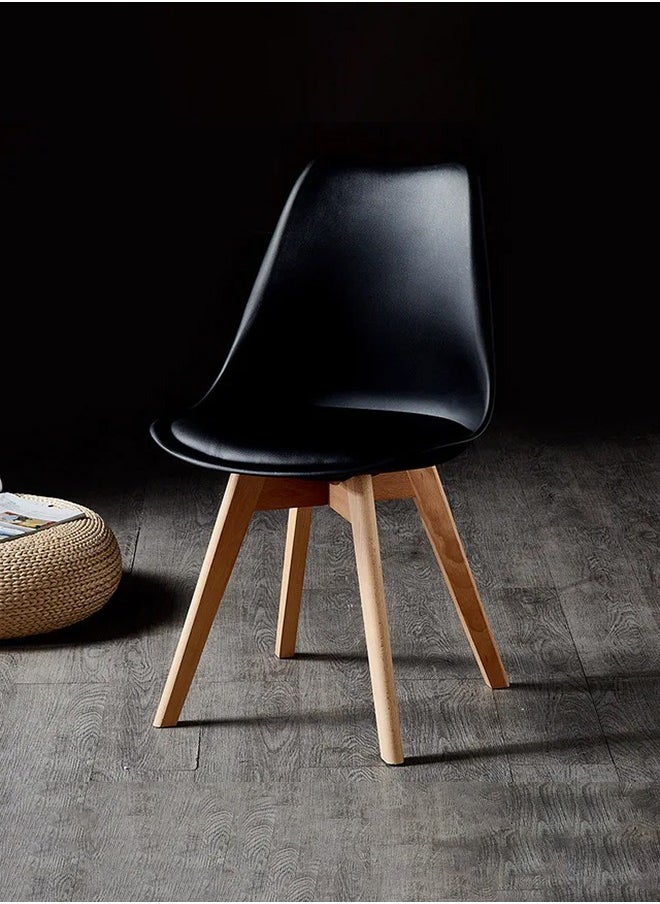 Taimi Mid Century Modern Side Chair with High Back Rest, PU Leather Soft Padded Seats and Solid Wood Legs - Dining, Living Room, Kitchen, Bedroom - Shell Tulip Chair Black  - Image 2