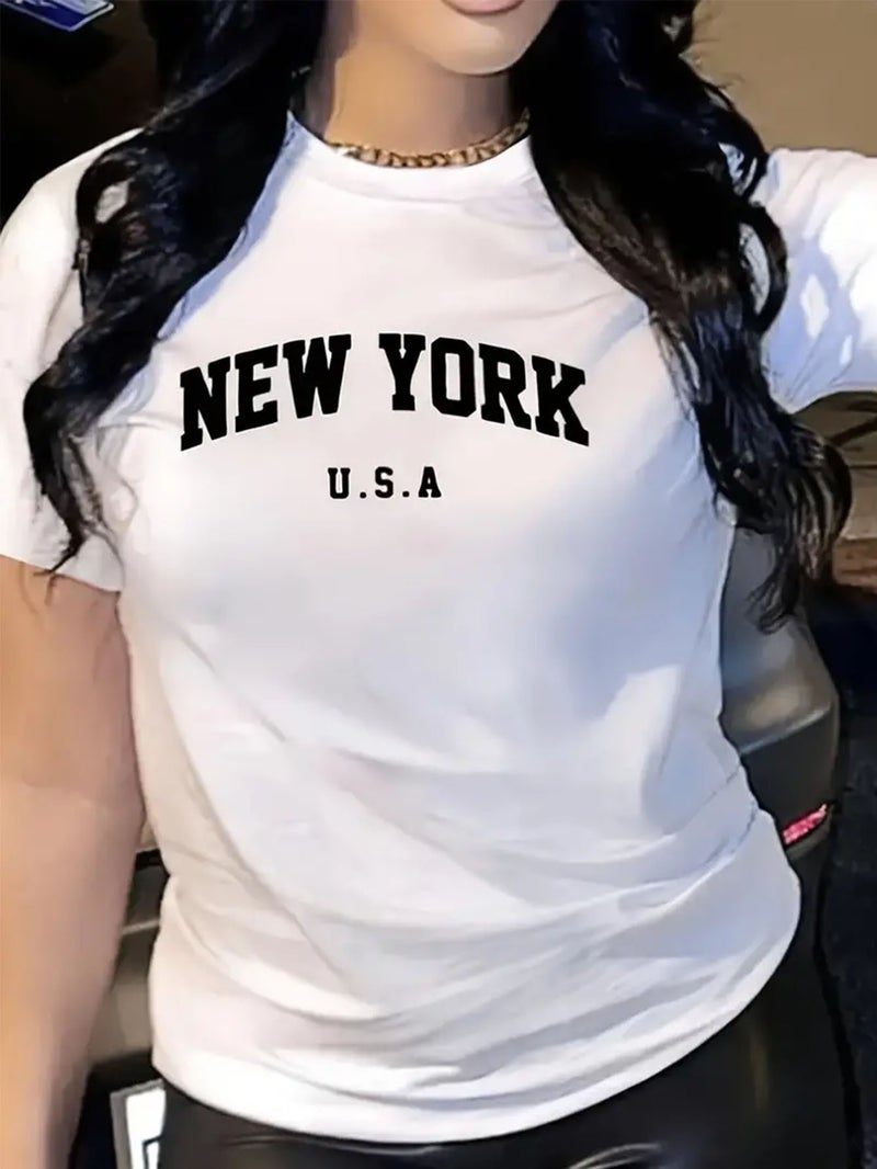 Women'S Casual Letters New York City New York Logo Printed Short-Sleeved T-Shirt Women - Image 1