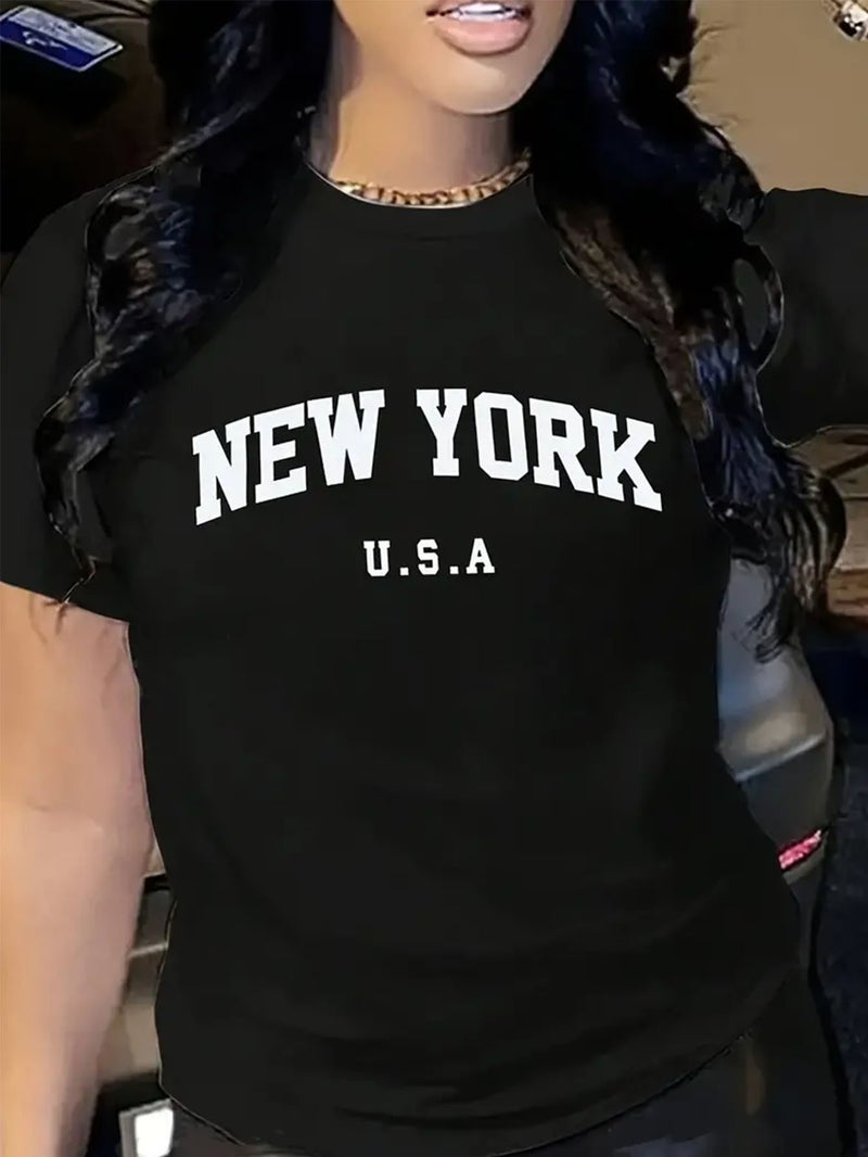 Women'S Casual Letters New York City New York Logo Printed Short-Sleeved T-Shirt Women - Image 3
