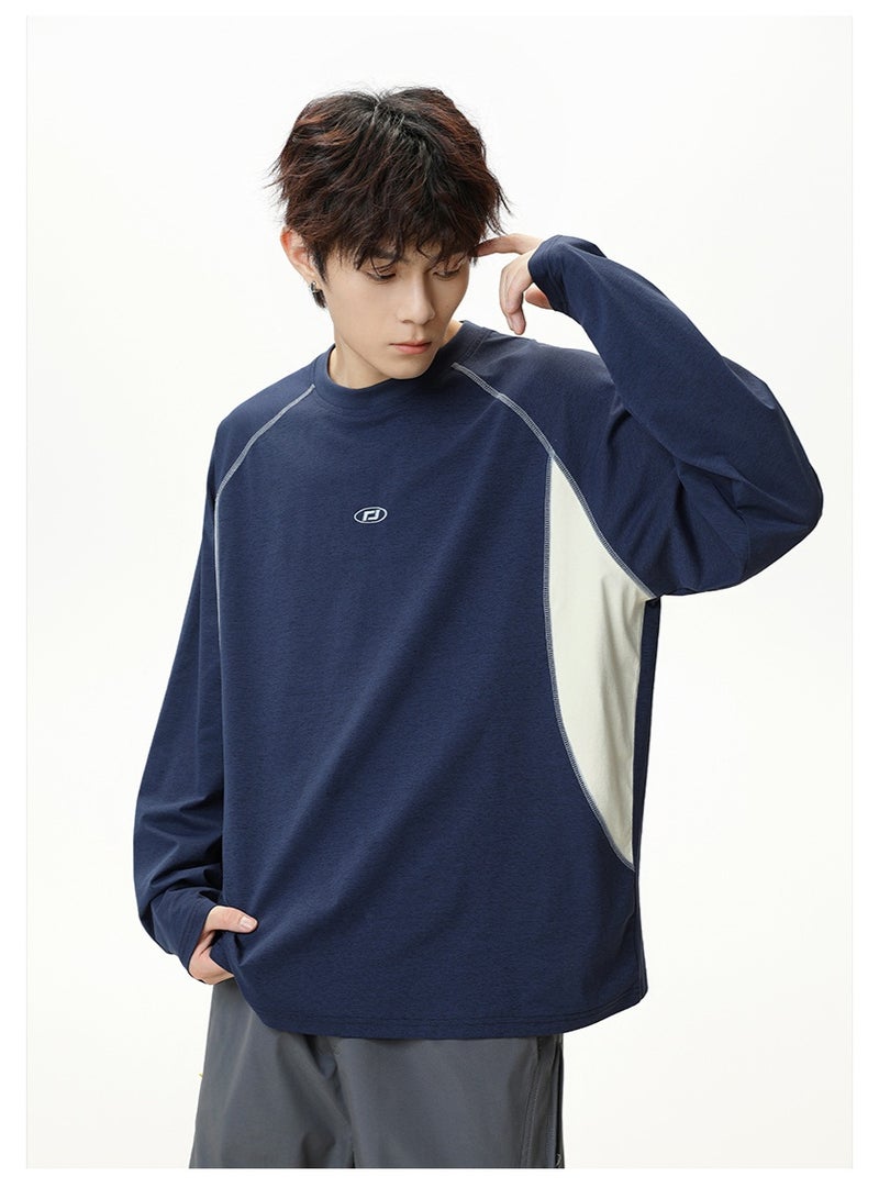 NIBEMINENT Embroidery Splicing T-Shirt Men Retro Long Sleeve T Shirt Streetwear Harajuku Autumn  Hip Hop Loose Casual Tees Tops Male - Image 2