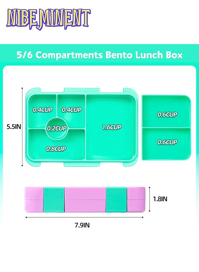 NIBEMINENT Bento Lunch Box for Kids & Toddlers, Leak-Proof Lunchbox with 5/6 Compartments - Back to School, Snack Containers for On-the-Go Meal, Made with Safe BPA-Free Material  - Image 2